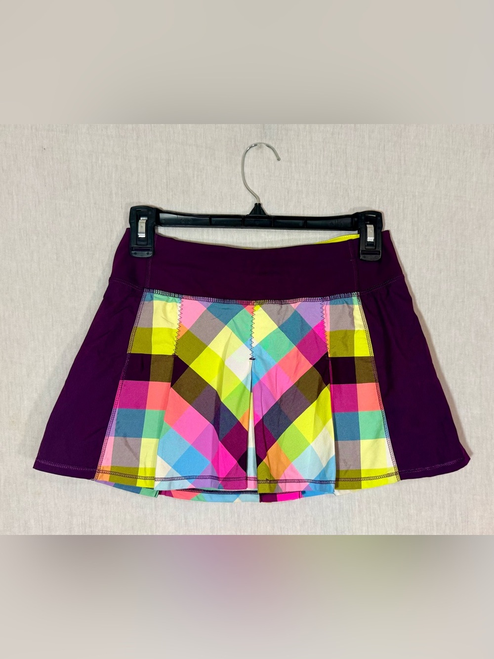 🌈RARE Lululemon size 2 Fast Cat Skirt in Sea Check Multi/Plum plaid - Picture 2 of 4